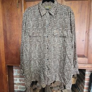 100% Silk Leopard Print Button Down Shirt by Cote de France - Large - Pockets